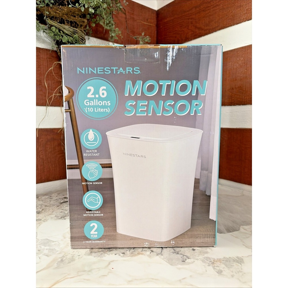 Nine Stars 10L/2.6gal Motion Sensor & Water Resistant Trash Can White